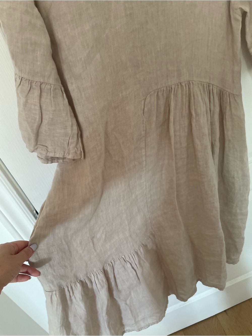 Neutral Linen Tiered Midi Dress in Beige - Picture 3 of 10